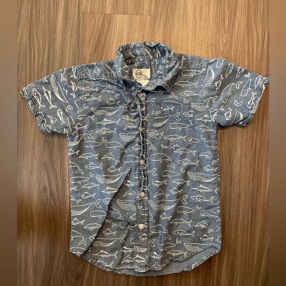 Copper Denim Blue Short Sleeve Button Down Shirt with Fish Print size 7 - Picture 4 of 5